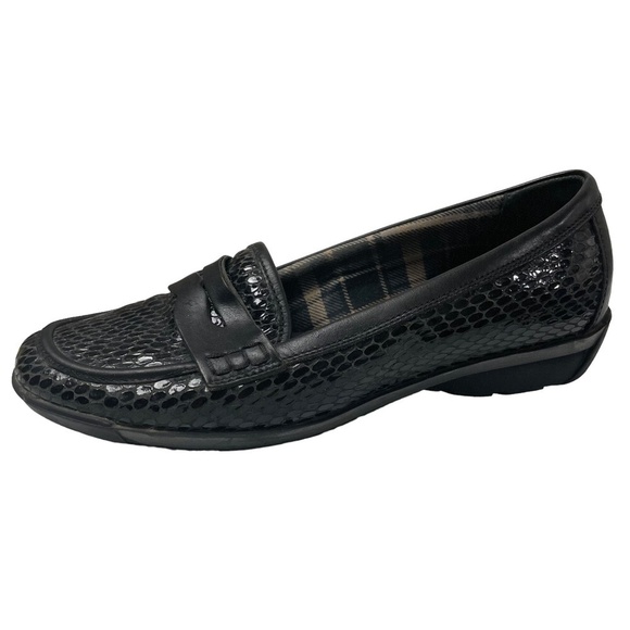 Aquatalia Snakeskin Embossed Leather Penny Loafers Driving Mocs Black Size 6 - Picture 1 of 11